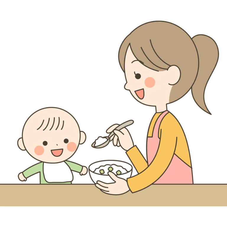 赤ちゃんに離乳食を食べさせるイラスト
